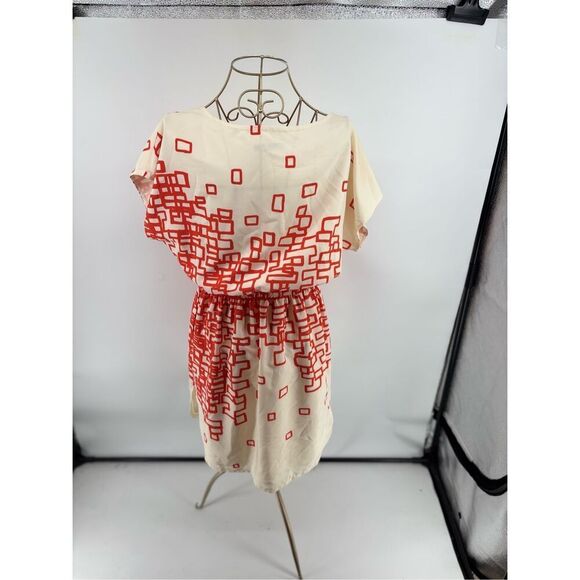 Eliza J Orange White Print Short Sleeve Dress Size 6 Pockets - Picture 9 of 9